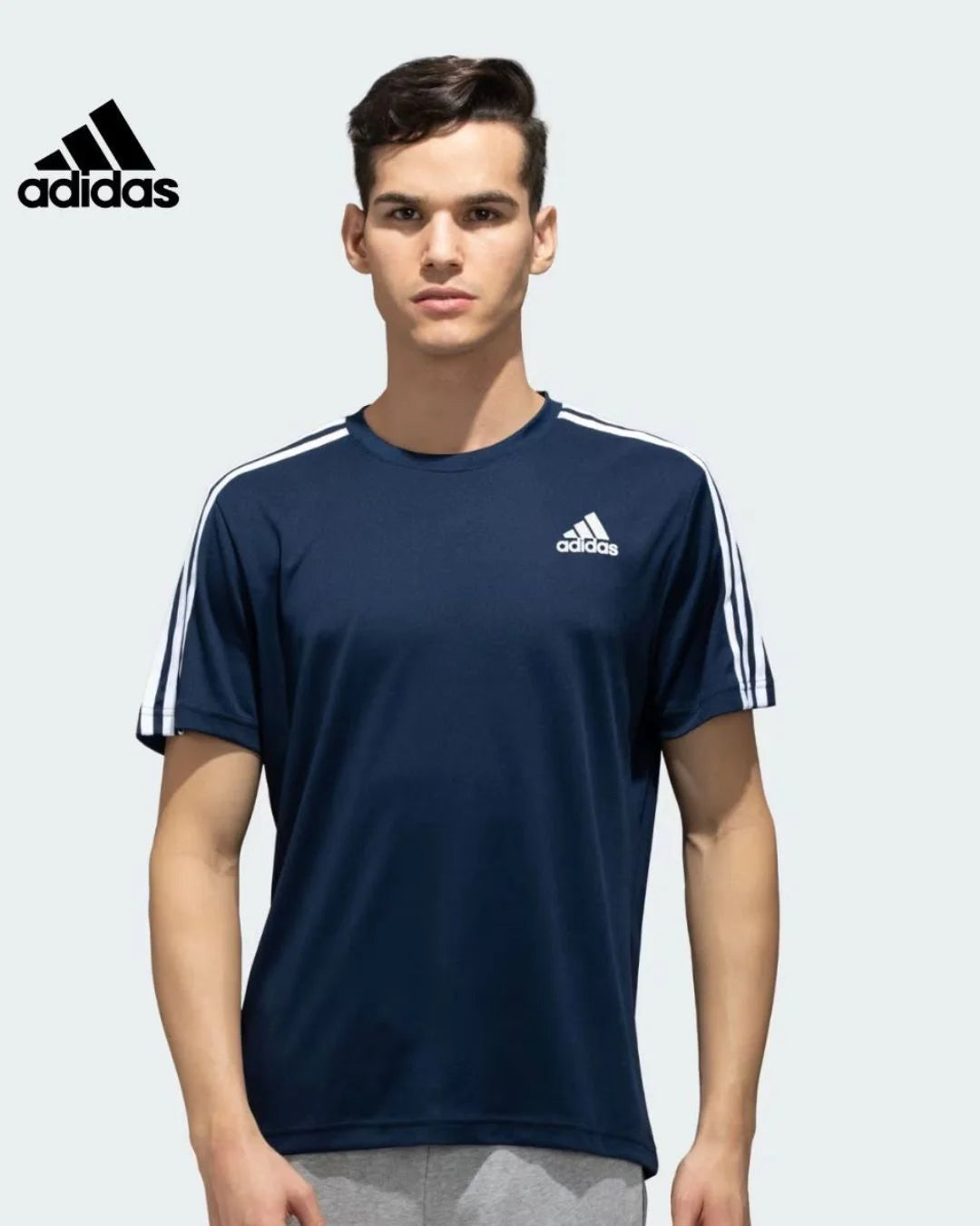 ADIDAS sporty men round neck 3-stripes tee-Collegiate Navy Collegiate  Navy S