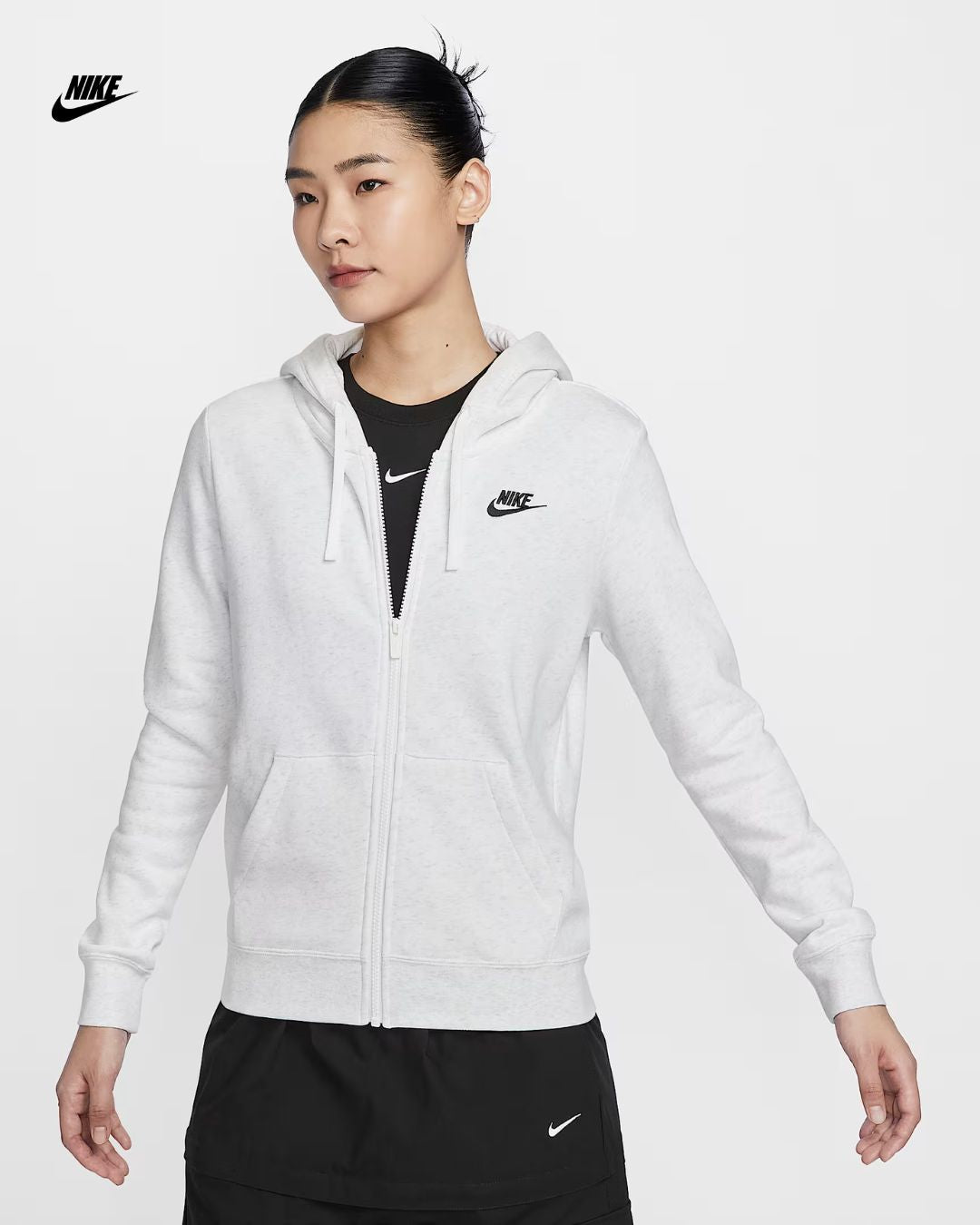 Nike Zip Up Women's Nike White Sweatshirt NIKE Sportswear Club Fleece Women's Full-Zip Hoodie- Birch Heather/Bla –  TriQUIP Sports