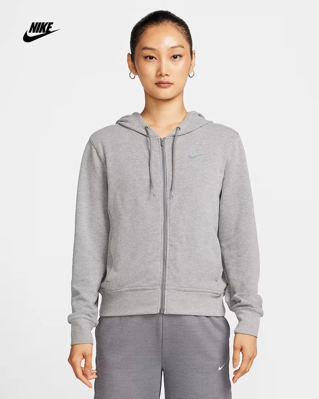 NIKE Dri-FIT One Women's Full-Zip French Terry Hoodie- Carbon