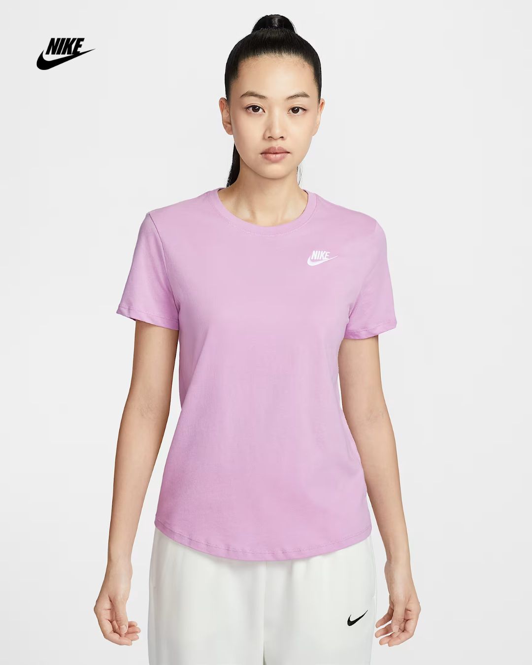 NIKE Sportswear Club Essentials Women's T-Shirt- Beyond Pink/White