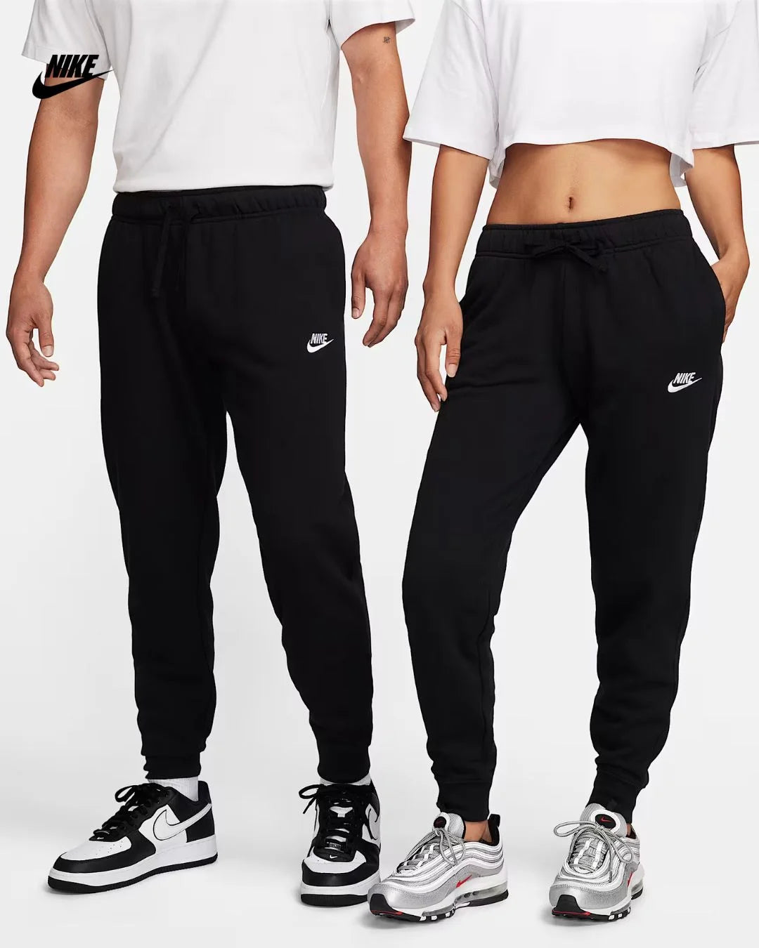 NIKE Sportswear Club Fleece Women's Mid-Rise Joggers- Black/White M  Black - Main Image