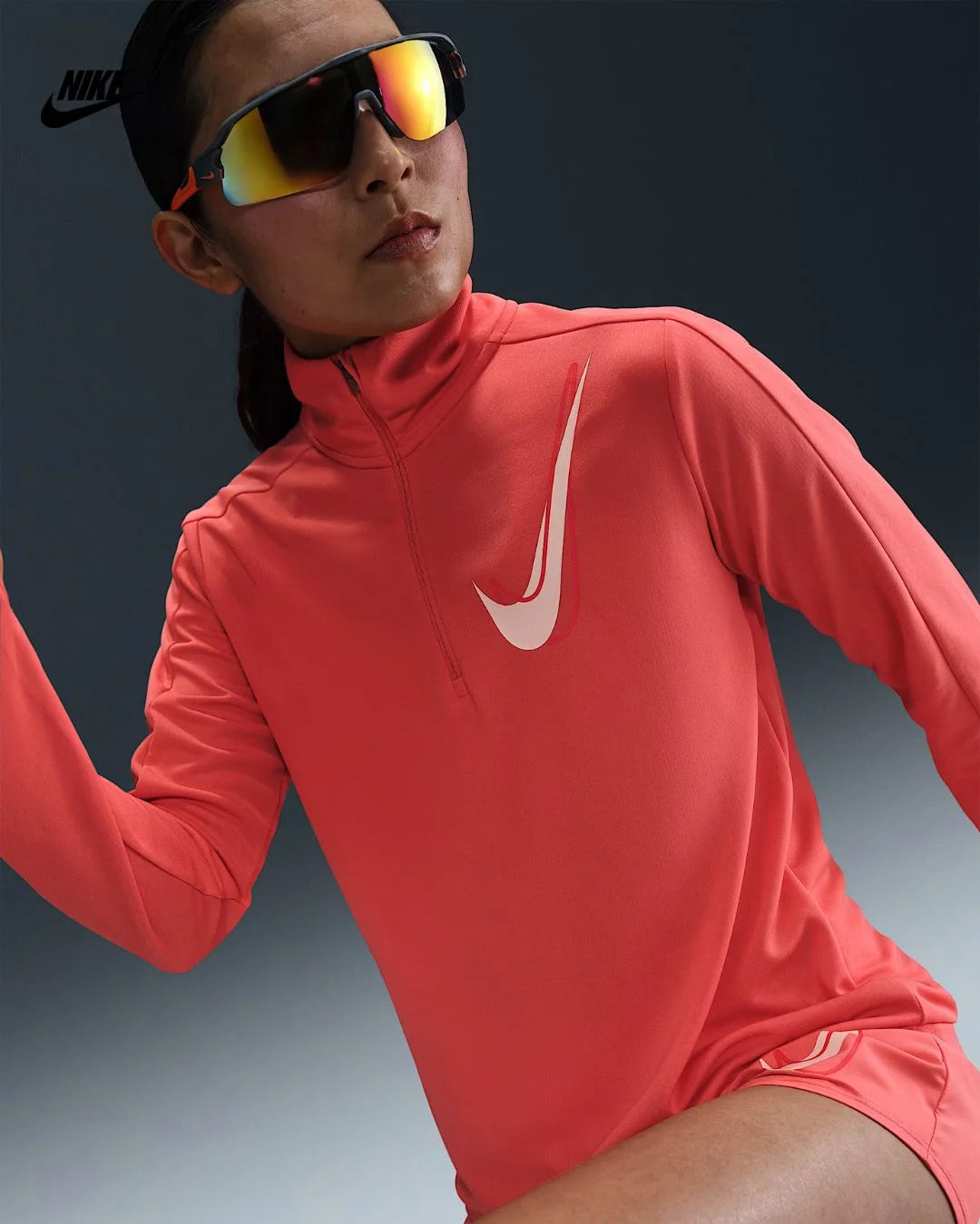NIKE Swoosh Women's Dri-FIT 1/2-Zip Running Mid Layer- Magic Ember