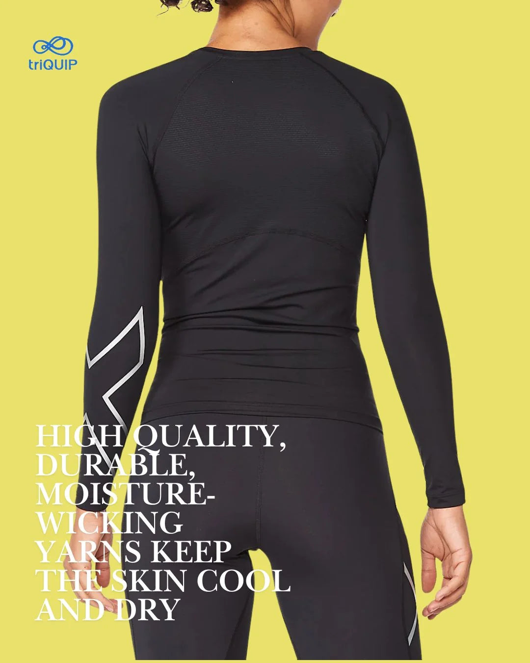 2XU Core Compression Long Sleeve Women Top XS Black/Silver Nylon Lycra