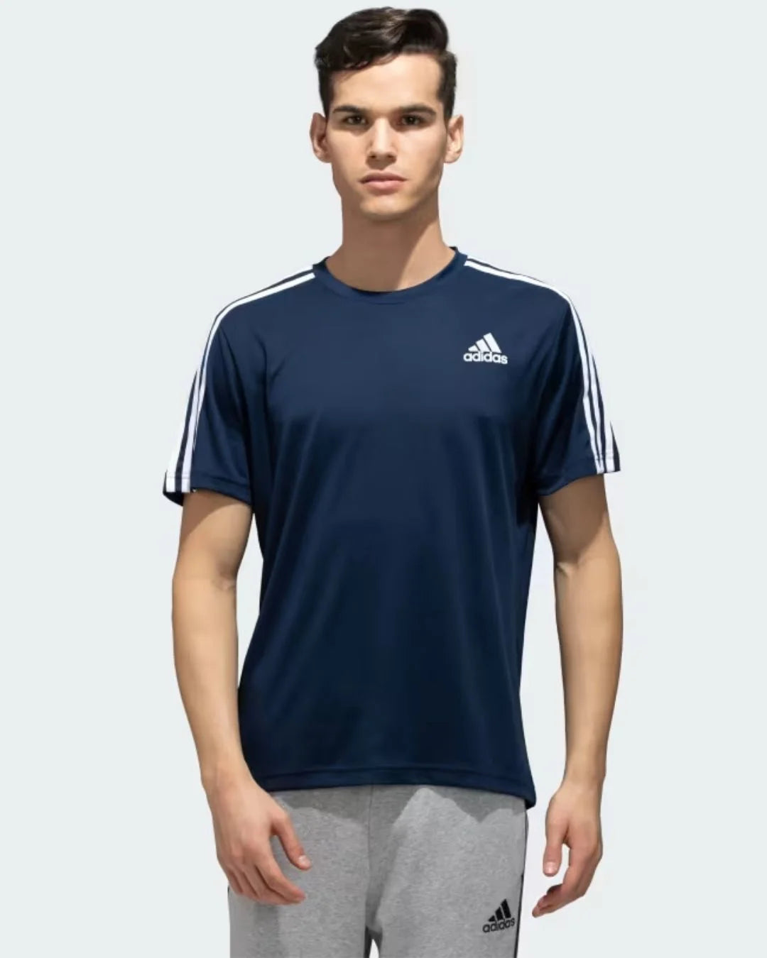ADIDAS sporty men round neck 3-stripes tee on triQUIP sports