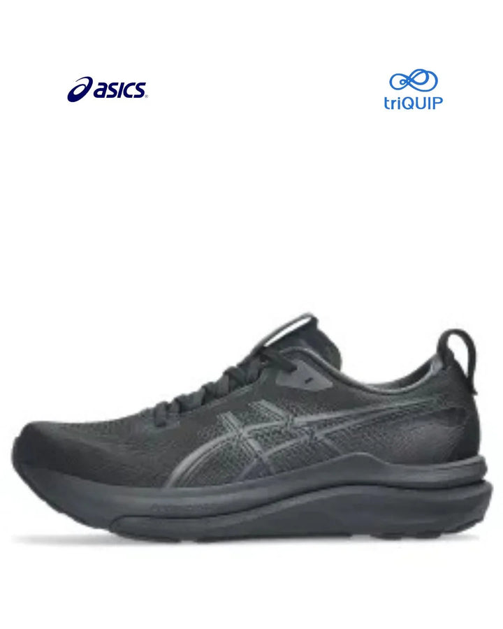 A dark gray Asics Gel-Kayano 33 Men running shoe shown from the side profile on a white background, with the Asics logo in the top left and a triQUIP logo in the top right.