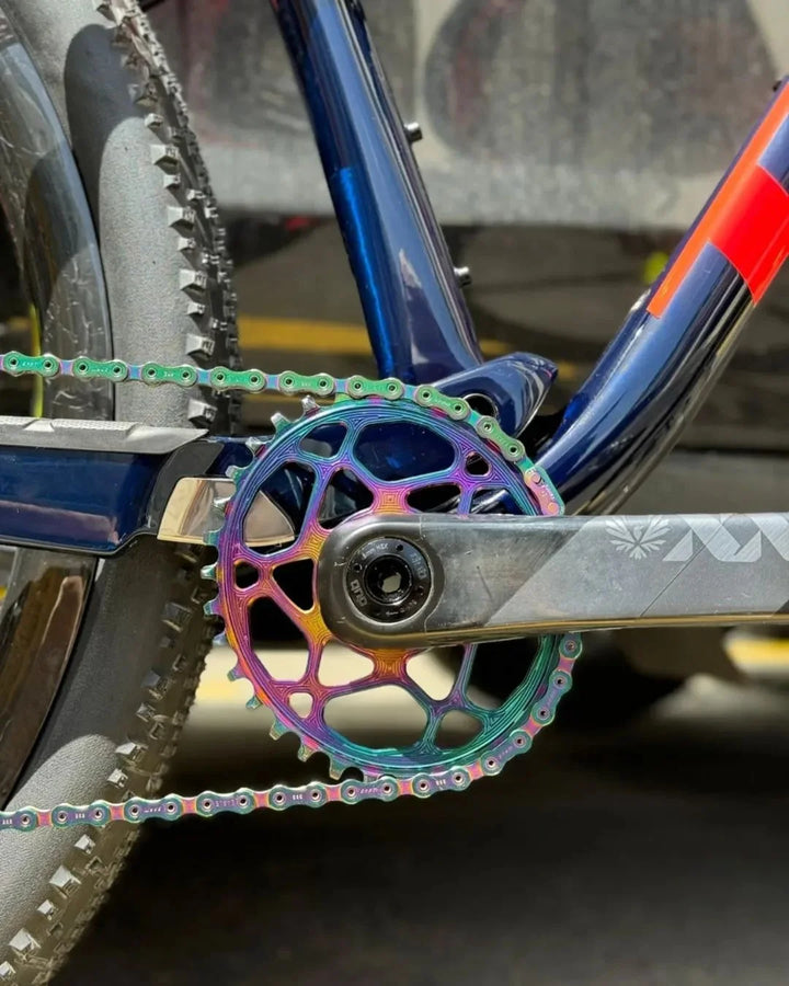 ABSOLUTE BLACK Oval Road Chain Ring 2X 110/4 Shimano 9100/8000 (50T/52T/53T) - Rainbow on triQUIP Sports