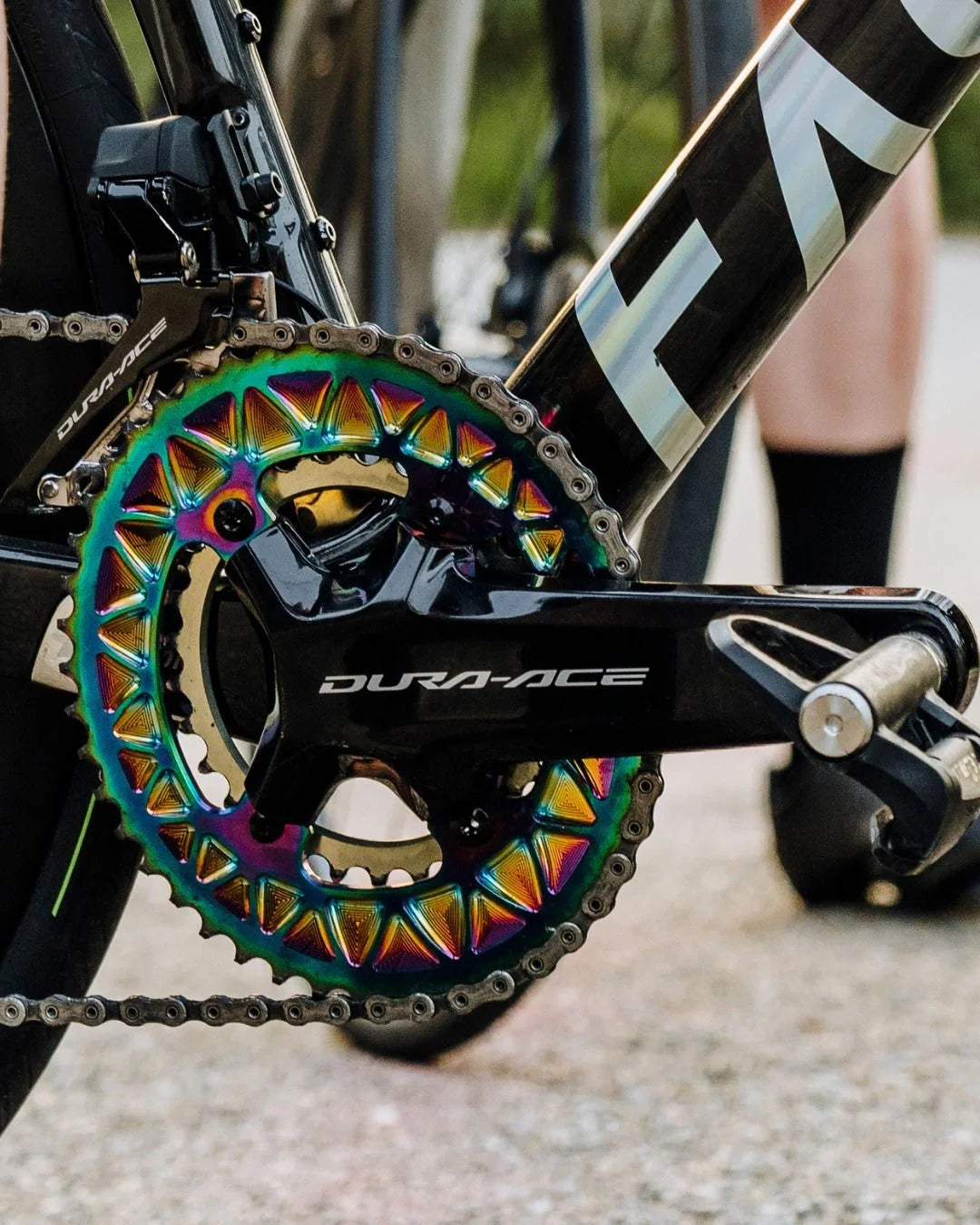 ABSOLUTE BLACK Oval Road Chain Ring 2X 110/4 Shimano 9100/8000 (50T/52T/53T) - Rainbow on triQUIP Sports