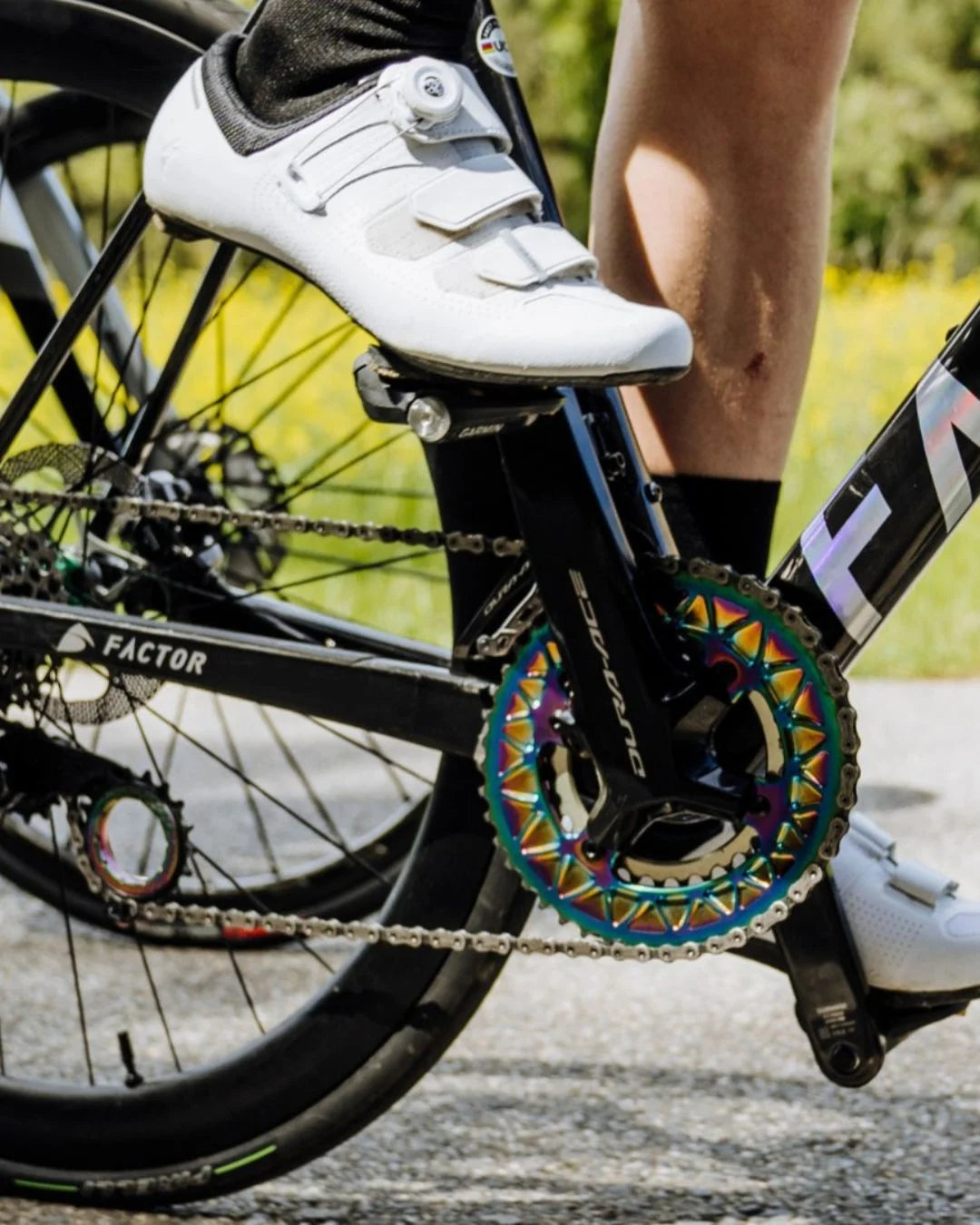 ABSOLUTE BLACK Oval Road Chain Ring 2X 110/4 Shimano 9100/8000 (50T/52T/53T) - Rainbow on triQUIP Sports