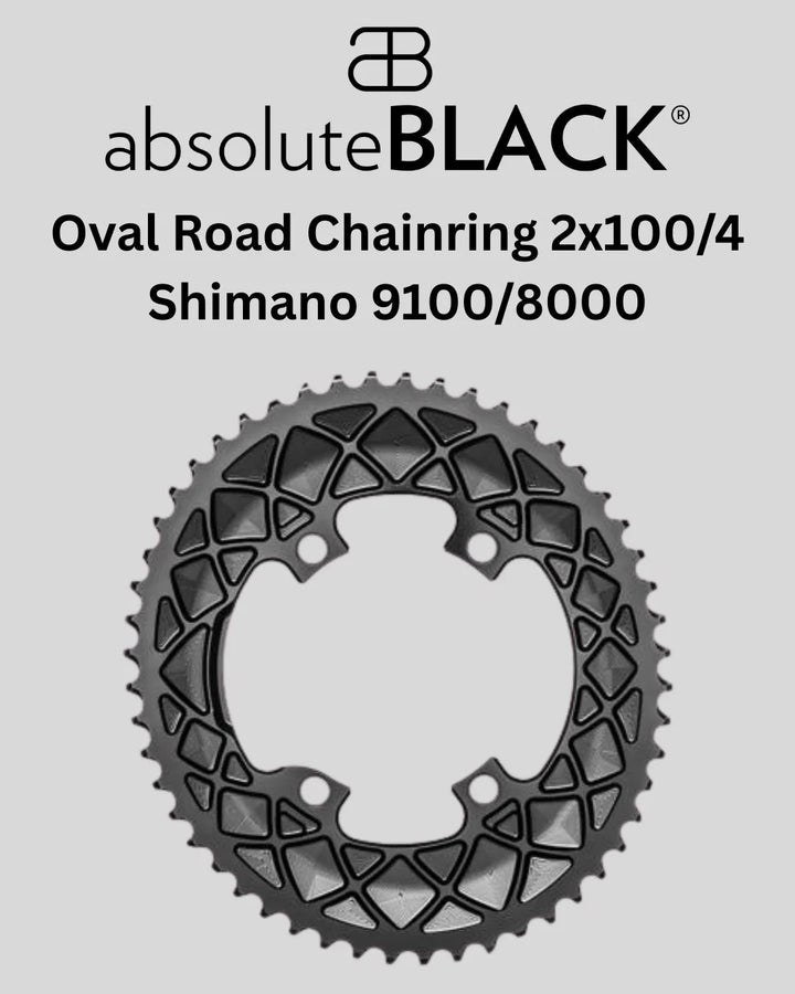 ABSOLUTE BLACK Oval Road Chain Ring 2X 110/4 Shimano 9100/8000 on triQUIP Sports