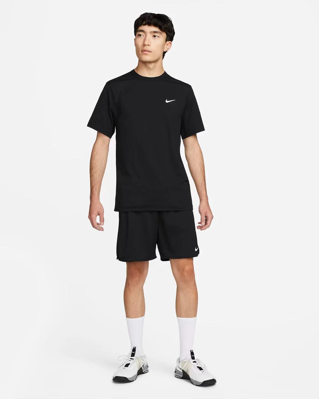 NIKE Dri-FIT UV Hyverse Men's Short-Sleeve Fitness Jersey - Black/White on triQUIP Sports