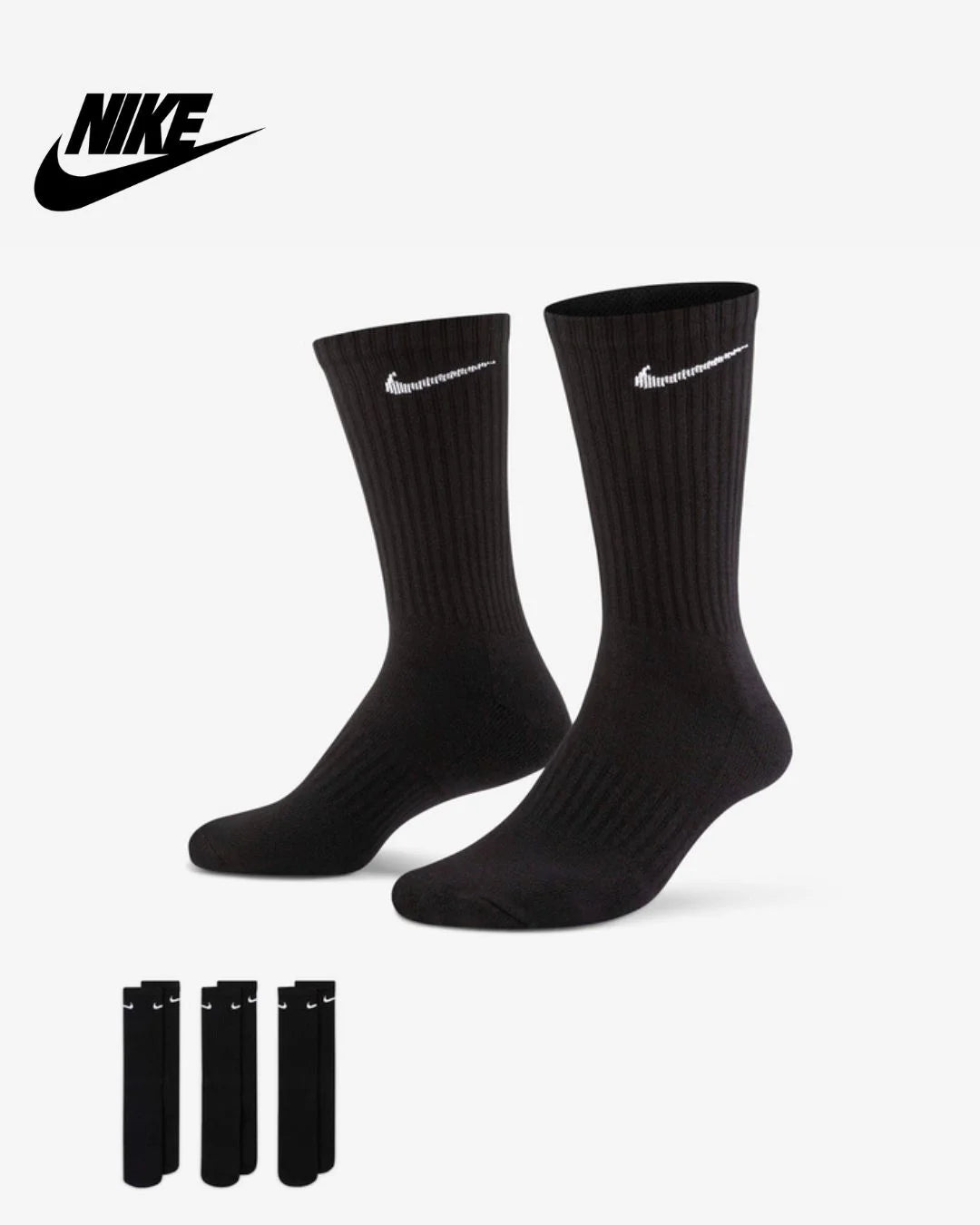 NIKE Everyday Cushioned Training Crew Socks (3 Pairs) - Black/White on triQUIP Sports