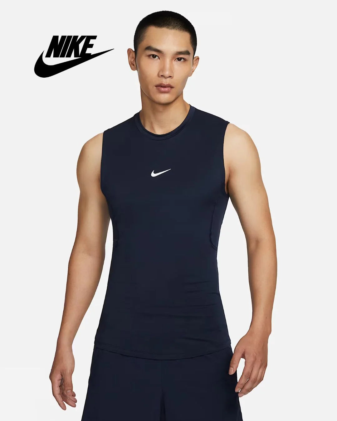 NIKE Pro Men's Dri-FIT Tight Sleeveless Fitness Top - Obsidian/White on triQUIP Sports