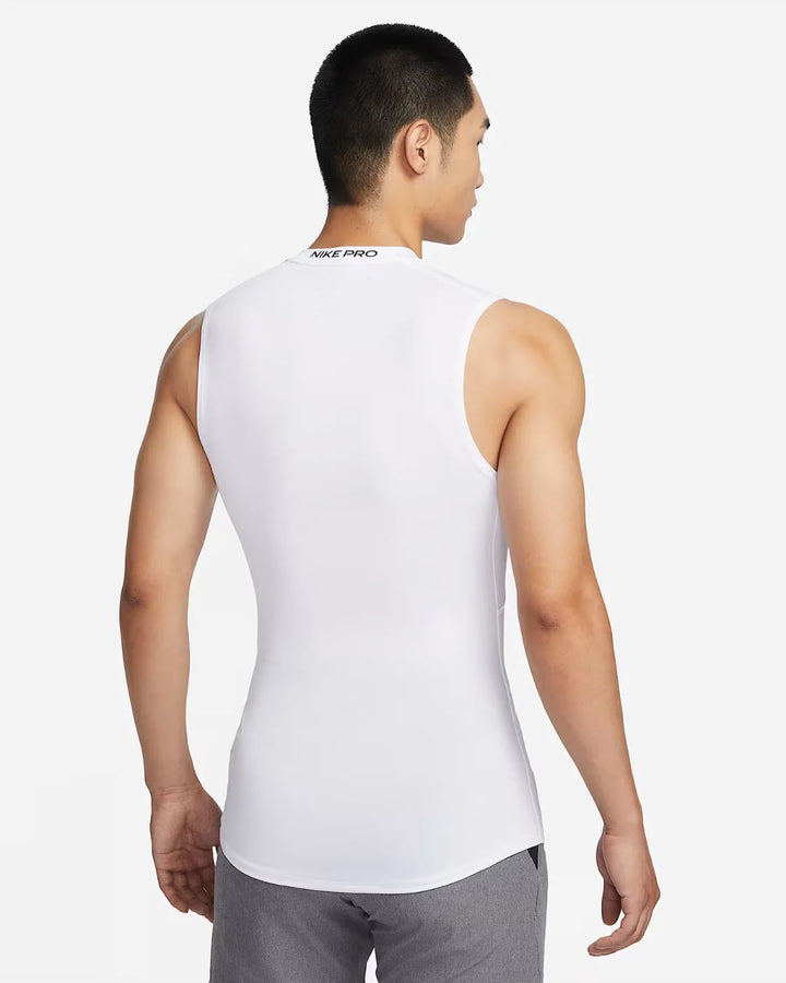 NIKE Pro Men's Dri-FIT Tight Sleeveless Fitness Top - White/Black on triQUIP Sports
