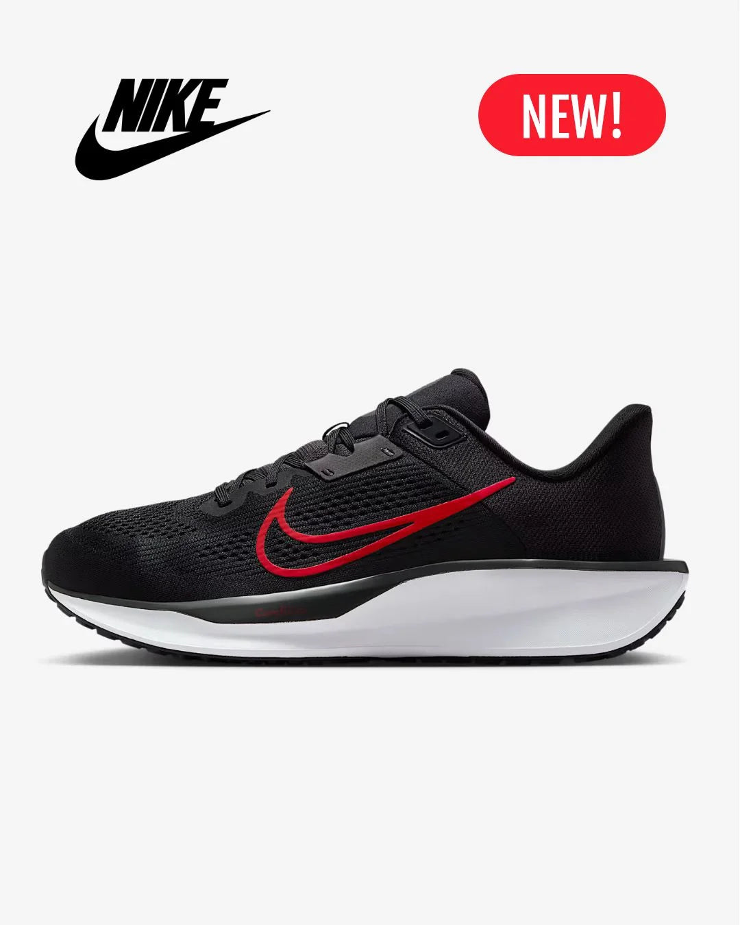 NIKE Quest 6 Men's Road Running Shoes - Black/White/University Red on triQUIP Sports