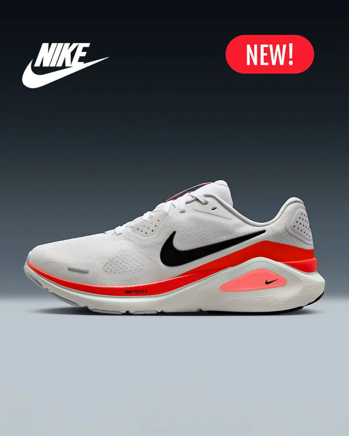 NIKE Structure 26 Men's Running Shoes - White/Bright Crimson/Photon Dust/Black on triQUIP Sports