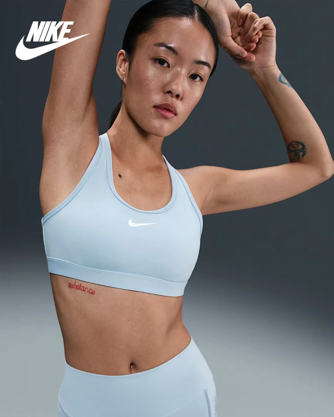 NIKE Swoosh Medium Support Women's Padded Sports Bra - Light Armoury Blue/Light Armoury Blue/White on triQUIP Sports