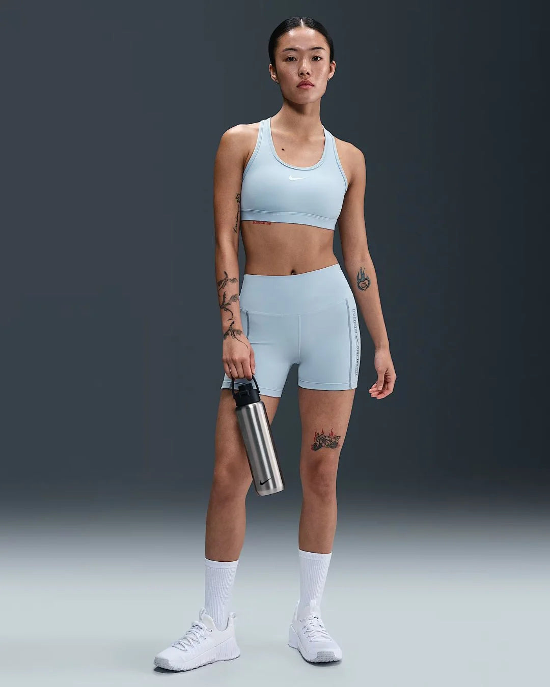 NIKE Swoosh Medium Support Women's Padded Sports Bra - Light Armoury Blue/Light Armoury Blue/White on triQUIP Sports