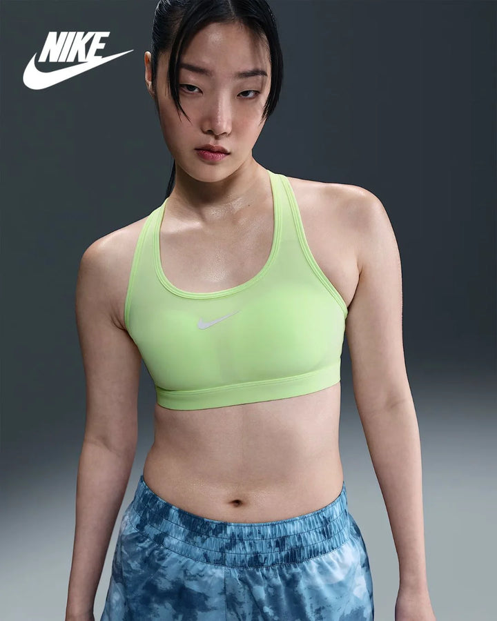NIKE Swoosh Medium Support Women's Padded Sports Bra - Barely Volt/White on triQUIP Sports
