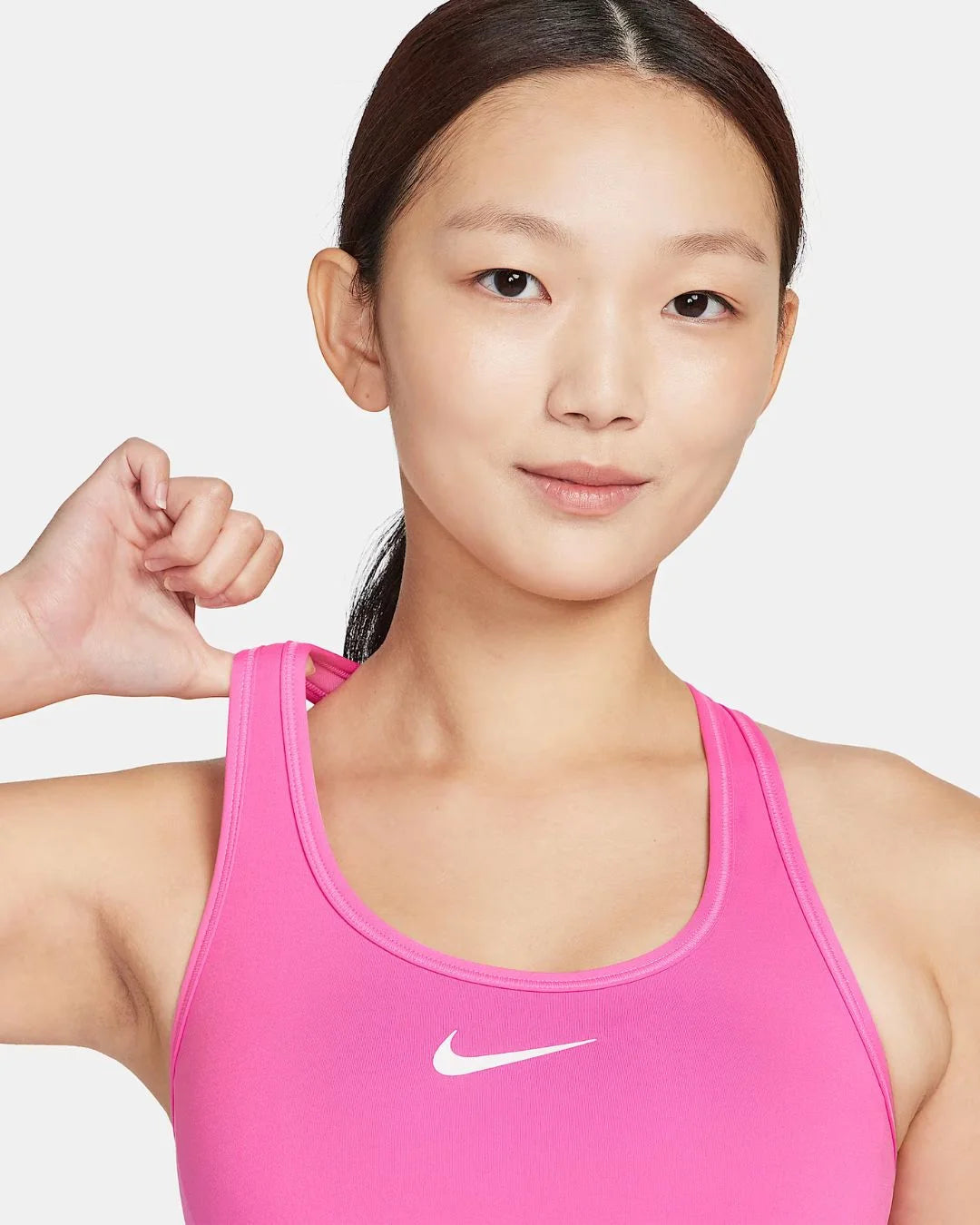 NIKE Swoosh Medium Support Women's Padded Sports Bra - Playful Pink/White on triQUIP Sports