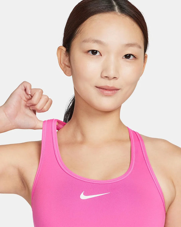 NIKE Swoosh Medium Support Women's Padded Sports Bra - Playful Pink/White on triQUIP Sports