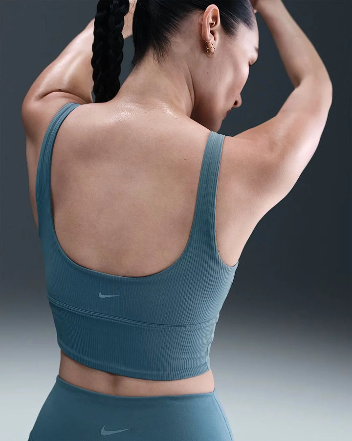 NIKE Zenvy Rib Women's Light Support Padded Longline Sports Bra - Smoky Blue/White