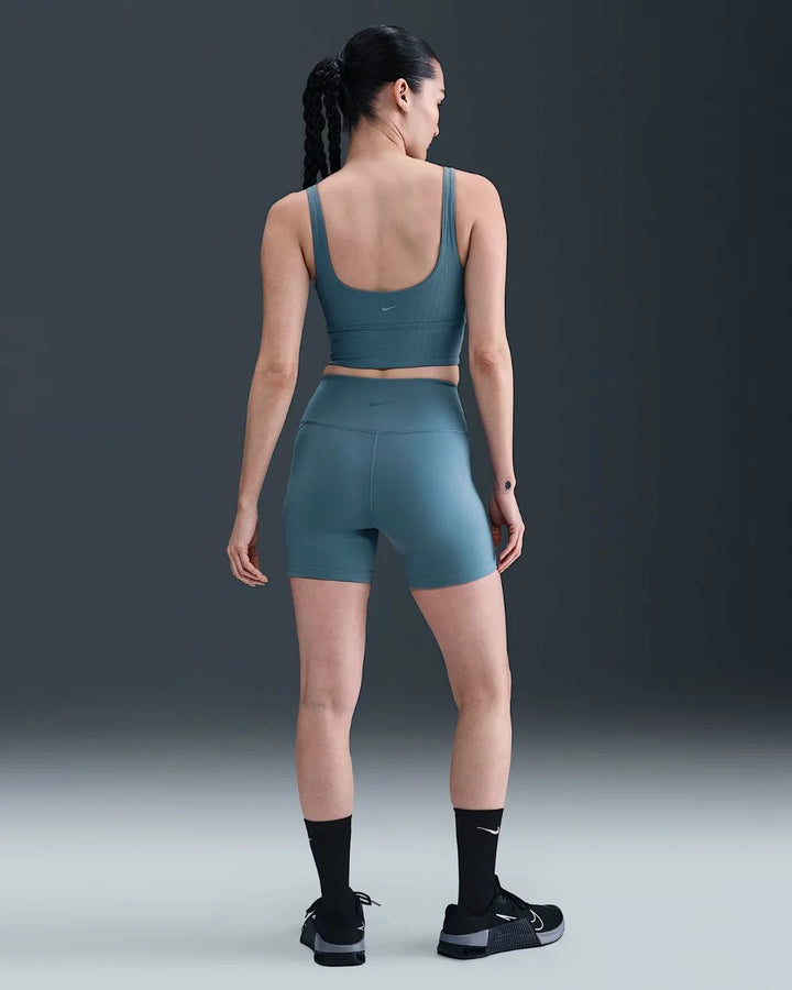 NIKE Zenvy Rib Women's Light Support Padded Longline Sports Bra - Smoky Blue/White