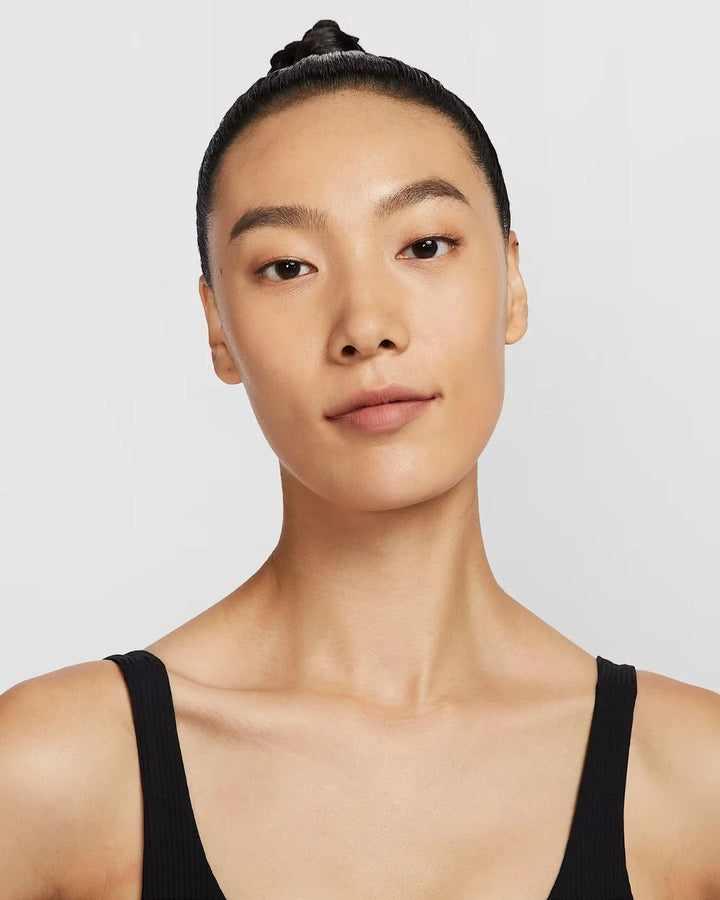 NIKE Zenvy Rib Women's Light Support Padded Longline Sports Bra - Black/Black on triQUIP Sports