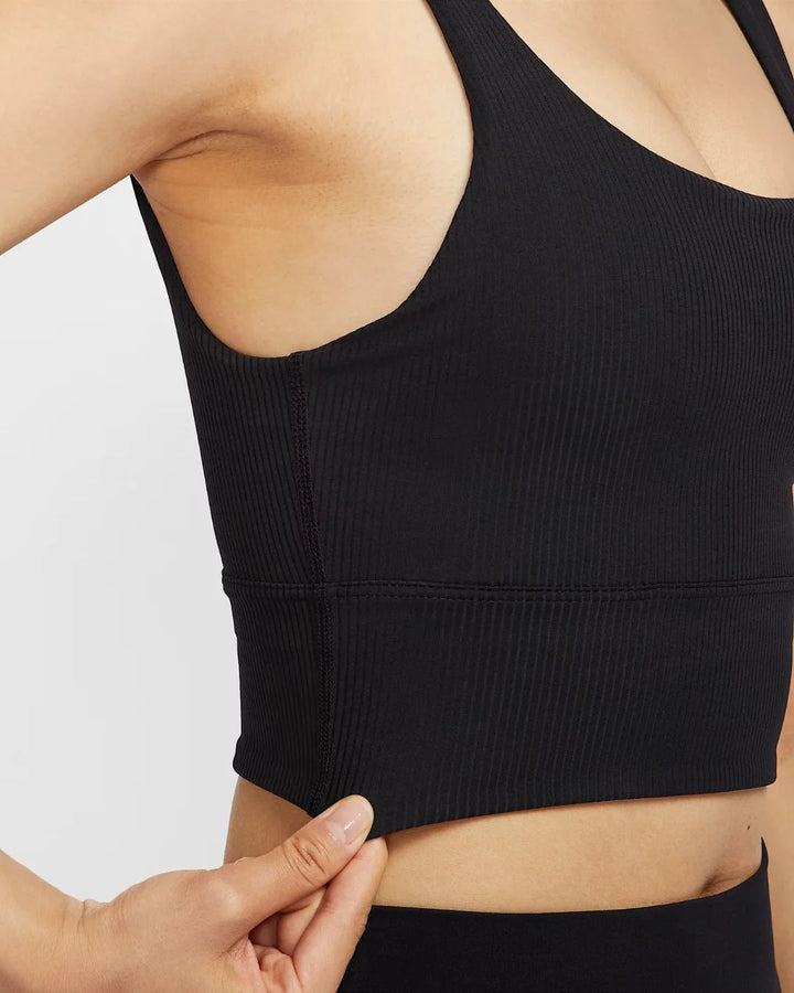 NIKE Zenvy Rib Women's Light Support Padded Longline Sports Bra - Black/Black on triQUIP Sports