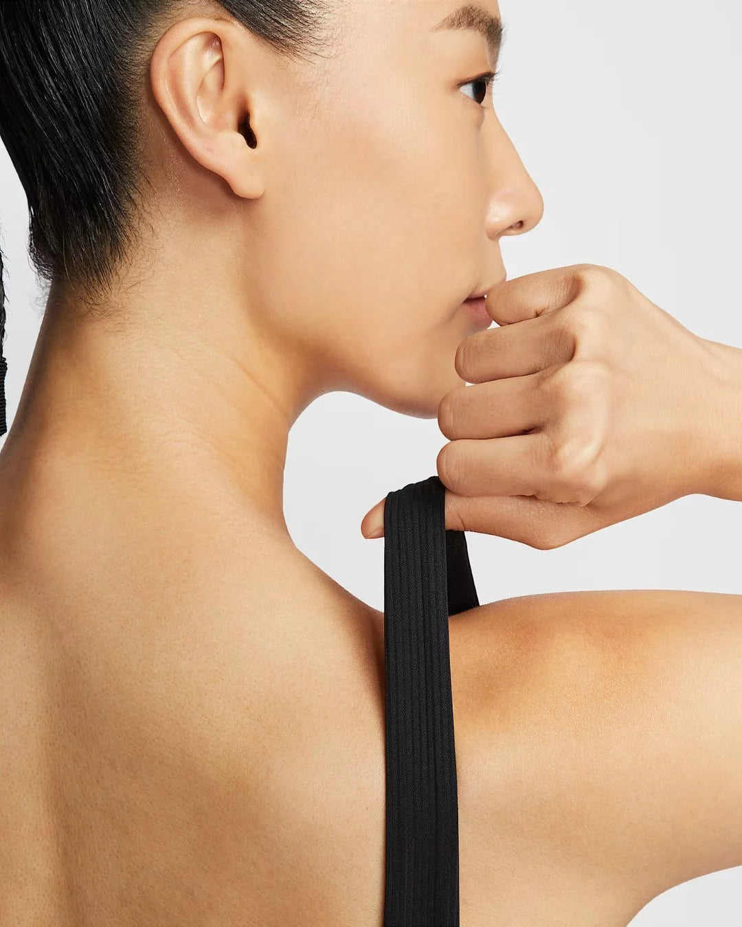 NIKE Zenvy Rib Women's Light Support Padded Longline Sports Bra - Black/Black on triQUIP Sports