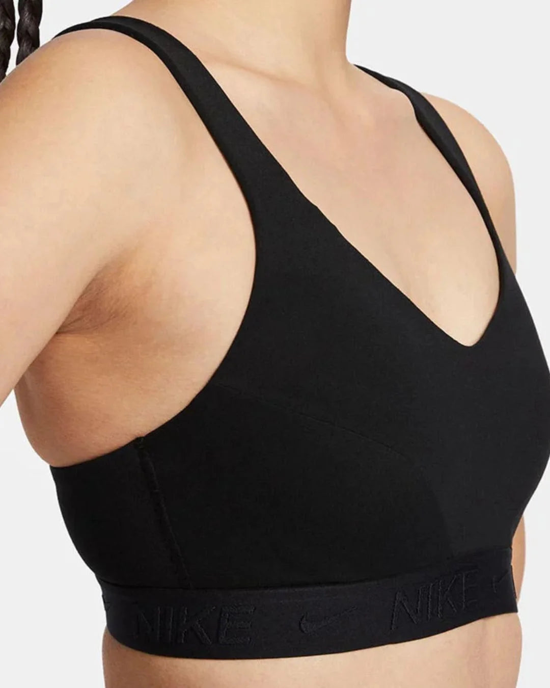NIKE Indy High Support Women's Padded Adjustable Sports Bra - Black/Black/Black on triQUIP Sports
