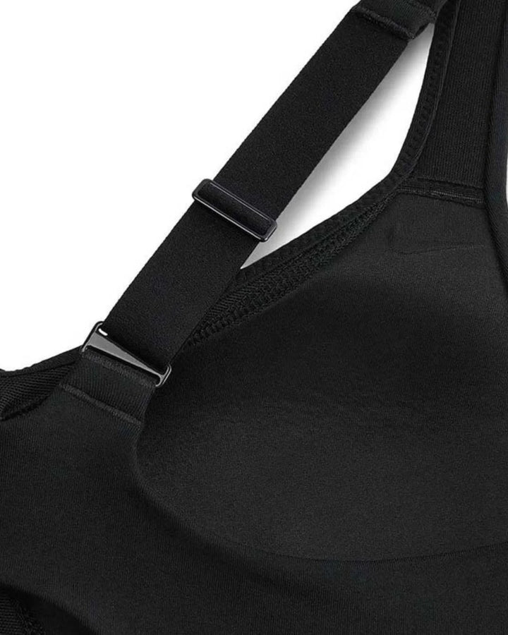 NIKE Indy High Support Women's Padded Adjustable Sports Bra - Black/Black/Black on triQUIP Sports