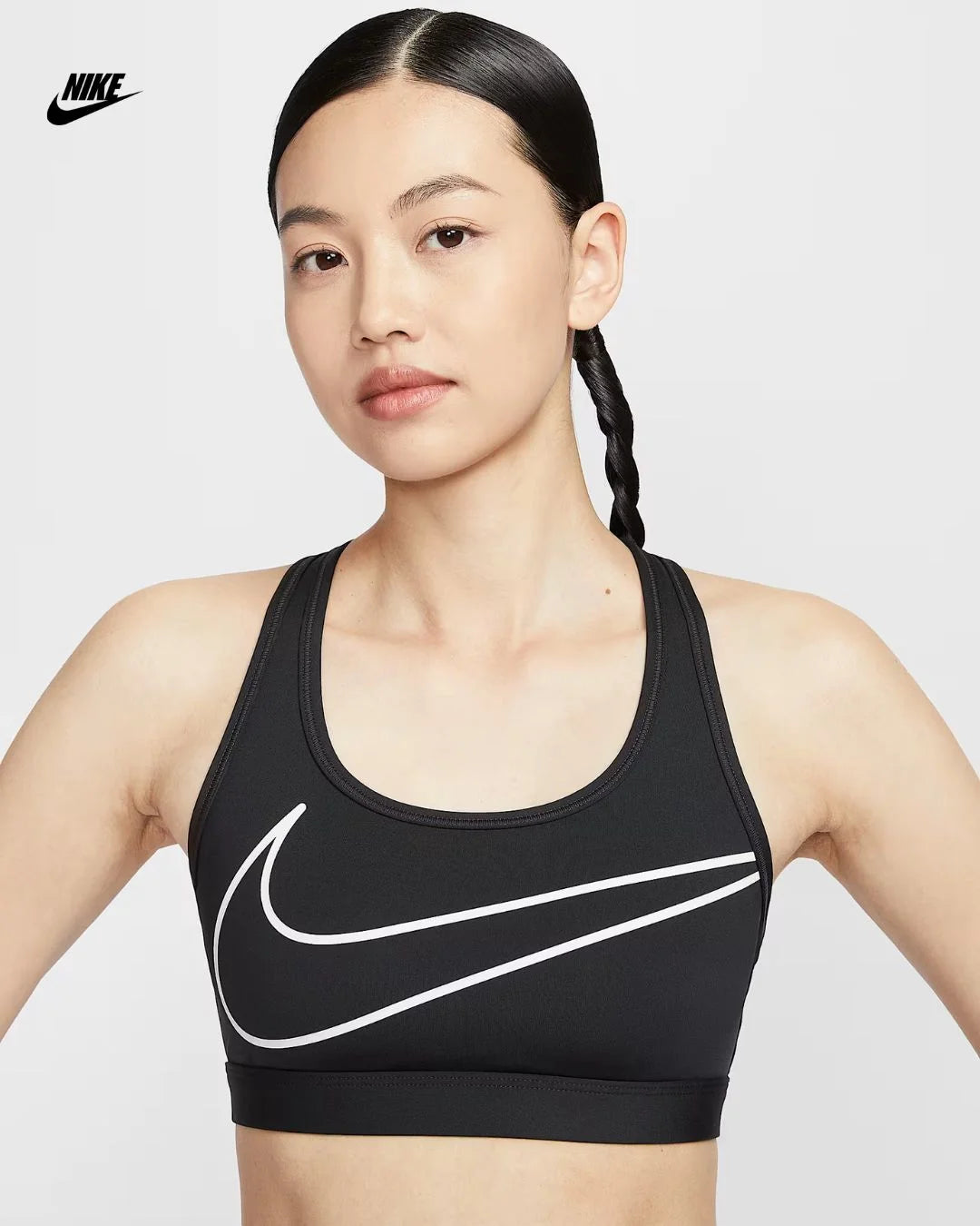 NIKE Swoosh Medium Support Women's Padded Sports Bra- Off Noir/Pale Ivory/Cement Grey S