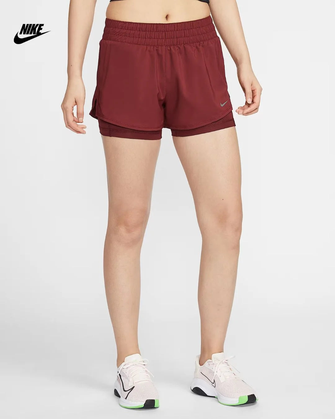 NIKE Dri-FIT One Women's Mid-rise 8cm (approx.) 2-in-1 Shorts- Dark Team Red