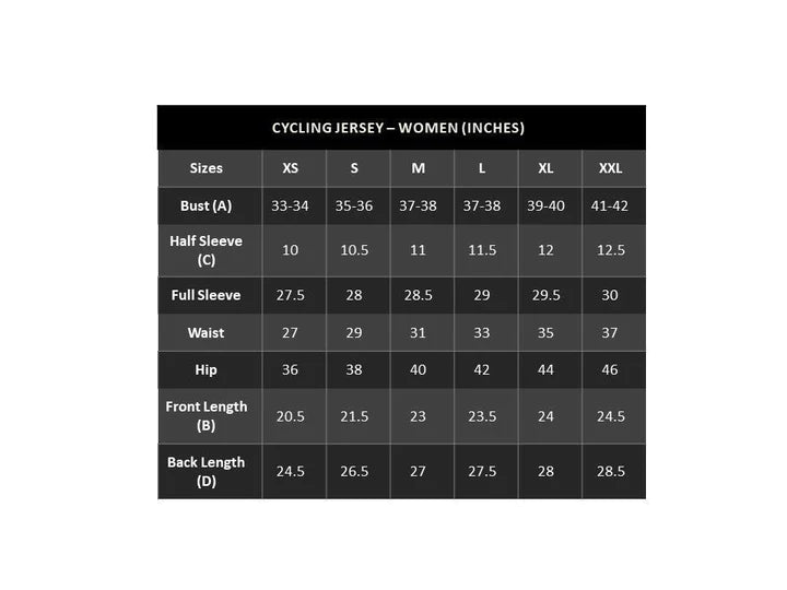 Indian Cycling Jersey Size Chart